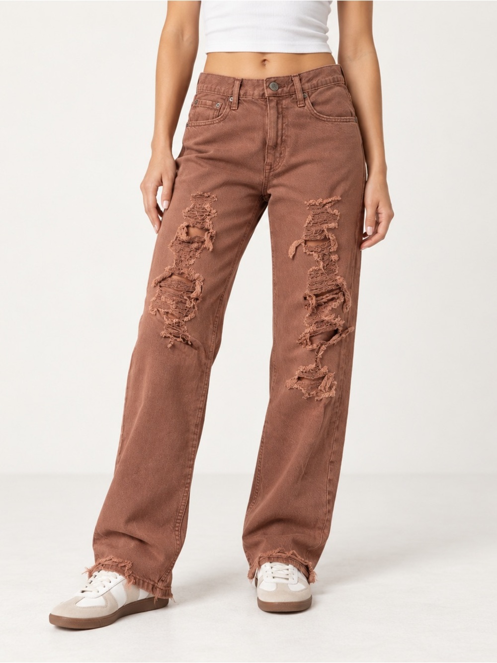 Aéropostale Distressed Baggy Straight Leg Jeans Brown Women’s 4R